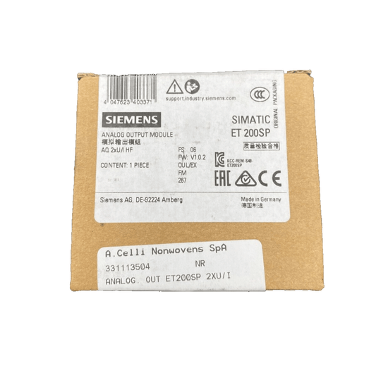 SIEMENS SIMATIC ET 200SP ANALOG OUTPUT MODULE 6ES7 135 - 6HB00 - 0CA1 - KLR Automation