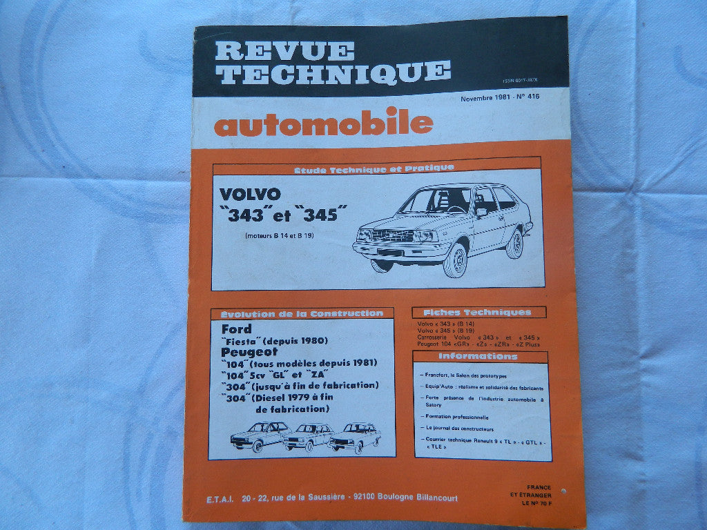 RTA revue technique automobile etat comme neuf VOLVO 343-345     n  416