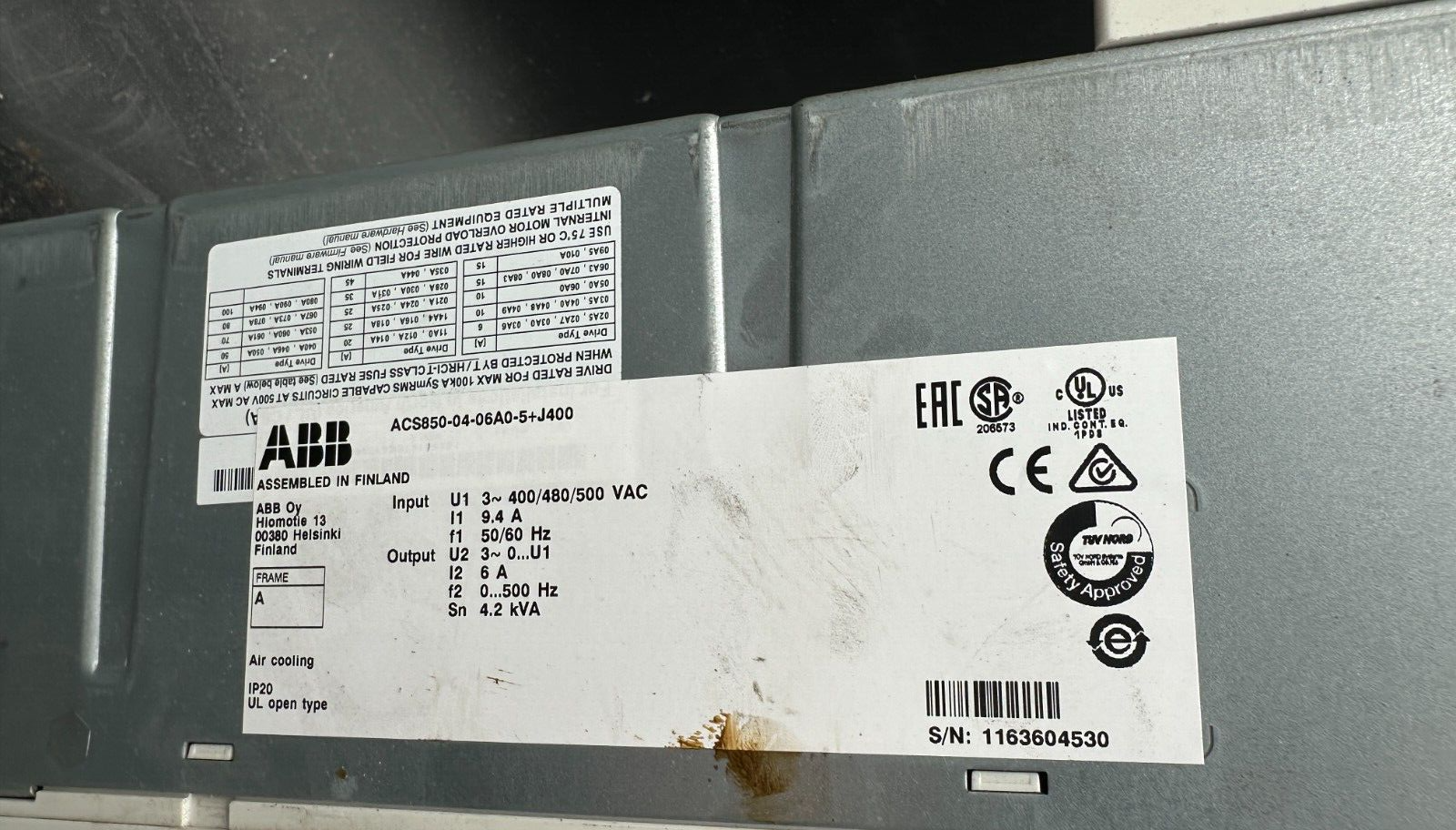 ABB ACS850-04-06A0-5+J400 400/480/500 VAC 4.2 kVA