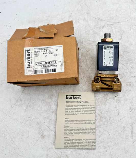 BURKERT 00052078 TYPE 0355 G1/4 PN0-5BAR 24V 12W SOLENOID VALVE