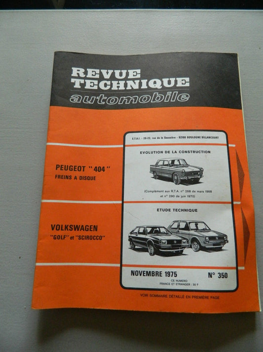 RTA revue technique automobile comme neuf n 350 VW " Golf - Scirocco " - KLR Automation