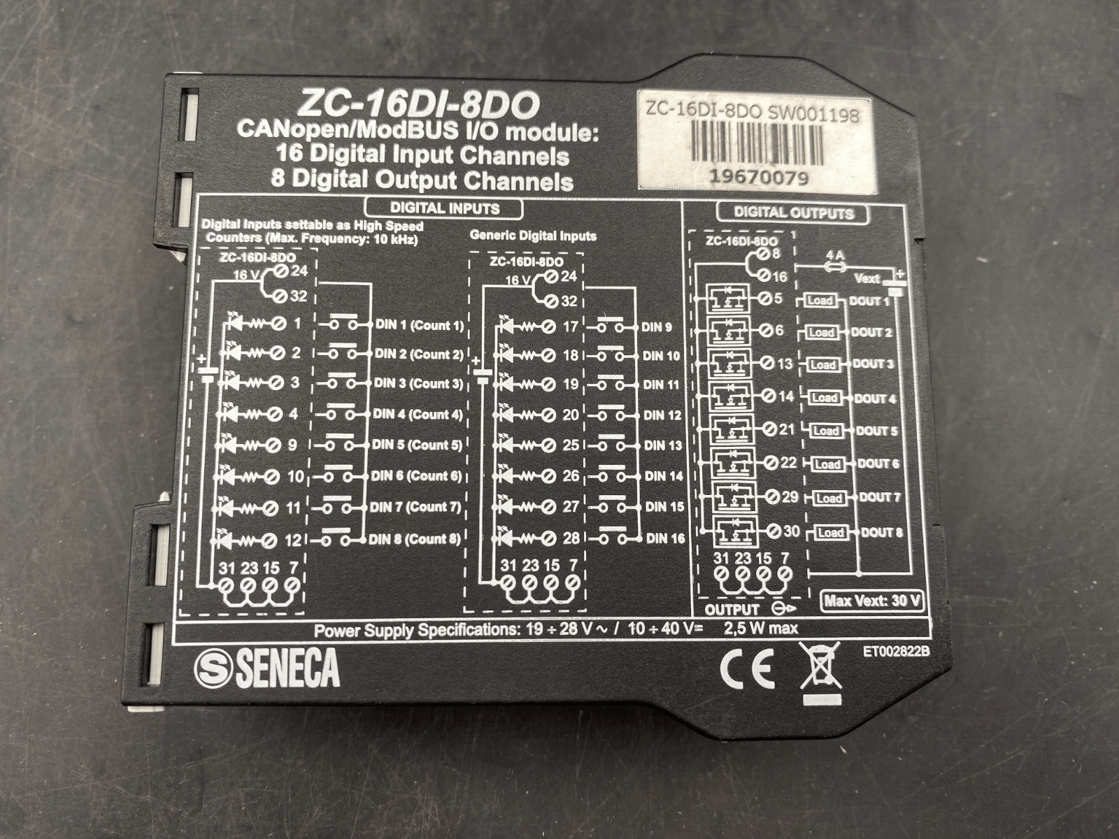 SENECA ZC - 16DI - 8DO CANOPEN MODBUS I/O MODULE - KLR Automation