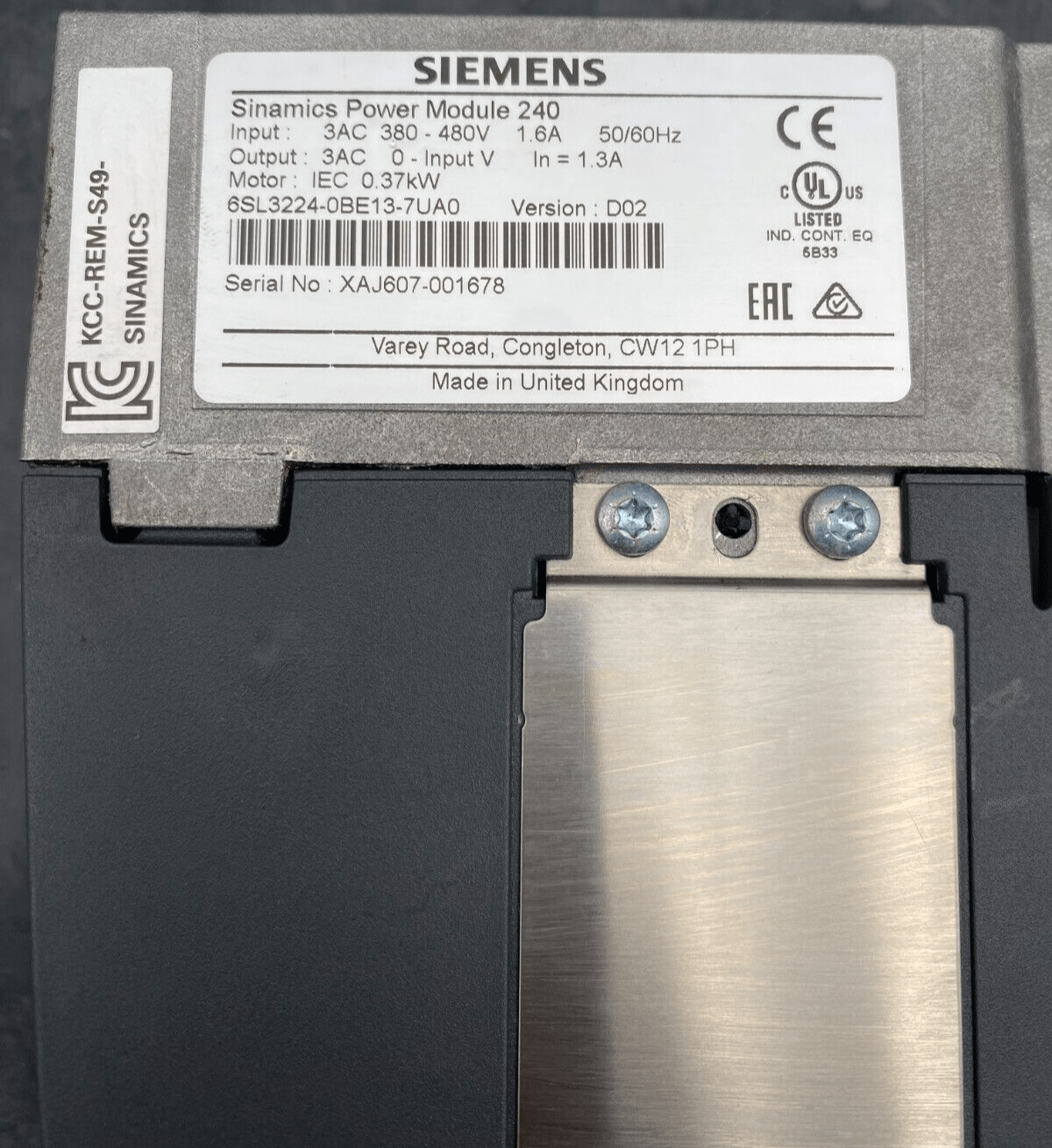 SIEMENS 6SL3224 - 0BE13 - 7UA0 VERSION D02 SINAMICS POWER MODULE 240 - KLR Automation