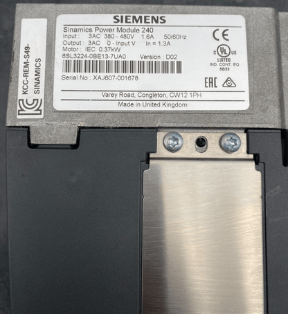 SIEMENS 6SL3224 - 0BE13 - 7UA0 VERSION D02 SINAMICS POWER MODULE 240 - KLR Automation