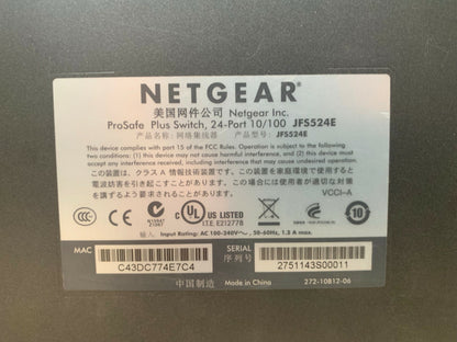 NETGEAR Prosafe Plus Switch 24-port Fast Ethernet JFS524E
