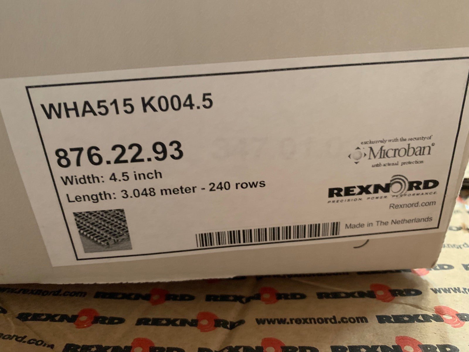 Rexnord Chain Table Top WHA515 K004.5 976.22.93 4,5 inch 3.048 Meter 240 Rows - KLR Automation