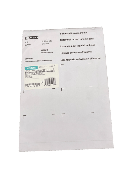 SIEMENS 6SL3072 - 0AA00 - 0AG0 SINGLE LICENSE V45.01.00.00 SINAMICS MICROMASTER - KLR Automation