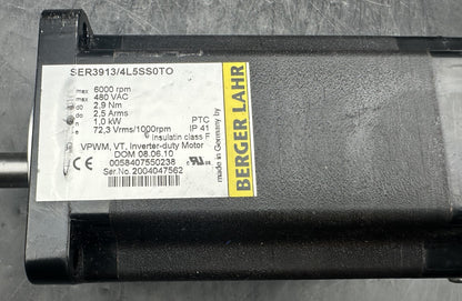 BERGER LAHR SER3913/4L5SS0TO 1.0kW 6000 RPM 480 VAC 2.9 Nm SERVO MOTOR - KLR Automation