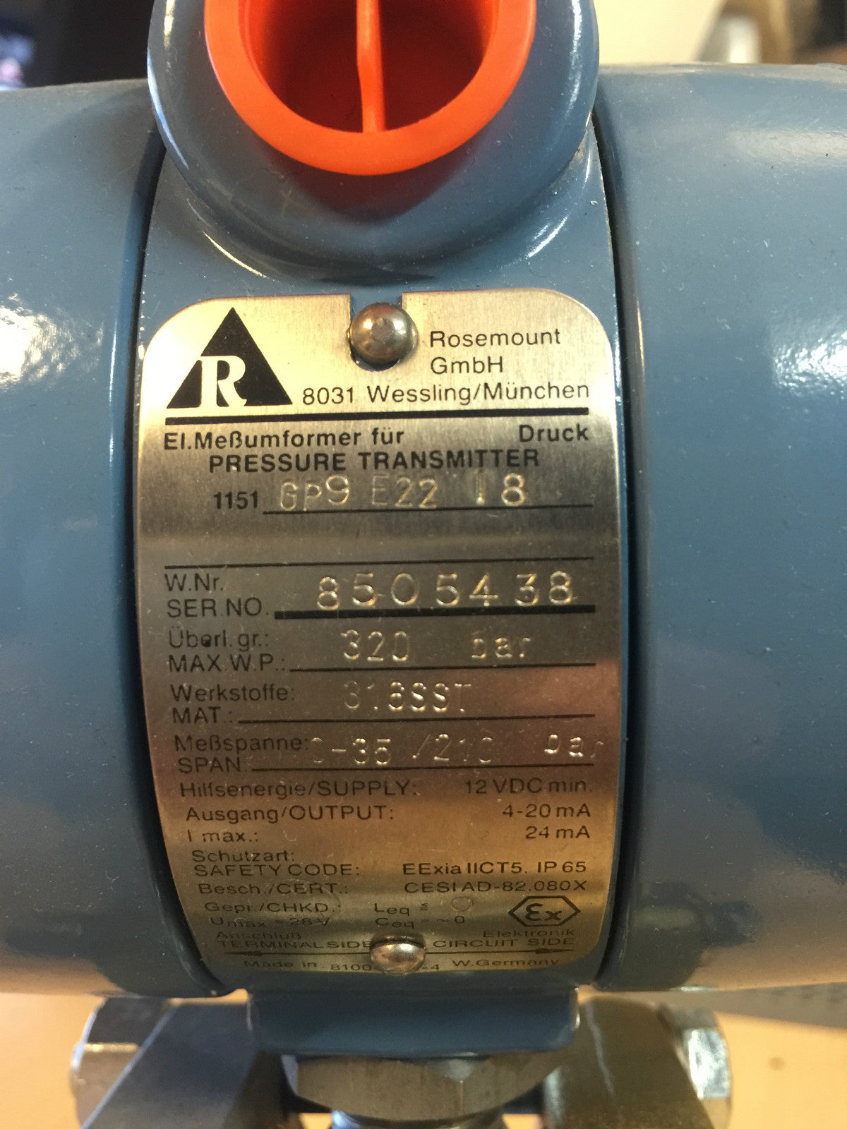 Rosemount Pressure Transmitter 1151 GP9   1151GP9E2218   Max  320 Bar 316SST 