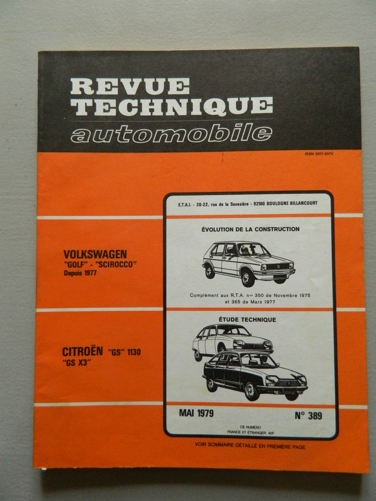 RTA  revue technique automobile etat comme neuf n 389 Citroen "GS" 1130 "GS X3"