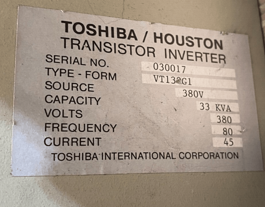 TOSHIBA TOSVERT - 130G1 VT130G1 030017 380V 33kVA TRANSISTOR INVERTER - KLR Automation