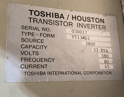 TOSHIBA TOSVERT - 130G1 VT130G1 030017 380V 33kVA TRANSISTOR INVERTER - KLR Automation