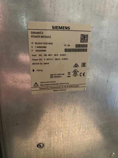 SIEMENS SINAMICS G130 6SL3310 - 1GE33 - 8AA3 POWER MODULE 3AC 380 - 480V 395A 200KW - KLR Automation