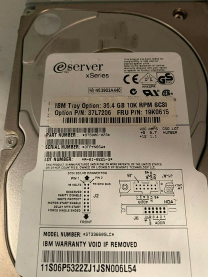 HDD IBM 36.4GB 37L7206 10K RPM SCSI 3.5" Hard Disk Drive - KLR Automation