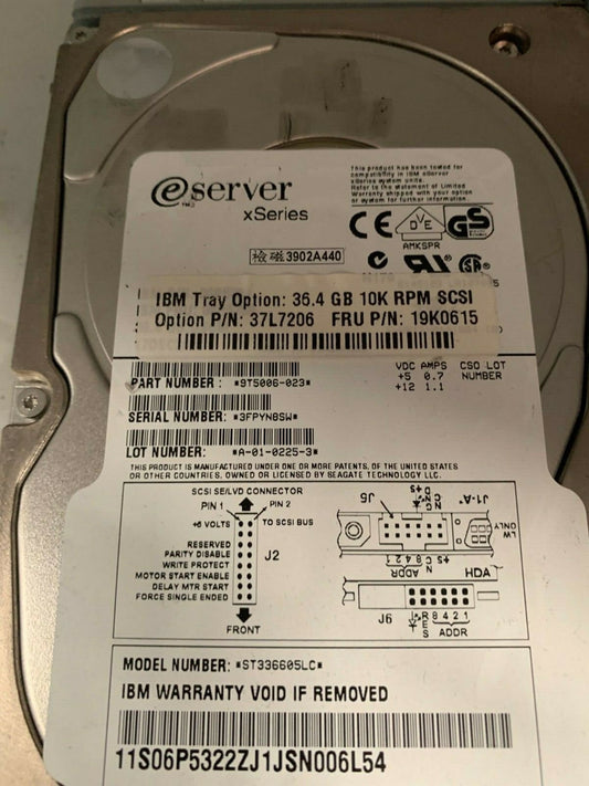 HDD IBM 36.4GB 37L7206 10K RPM SCSI 3.5" Hard Disk Drive - KLR Automation