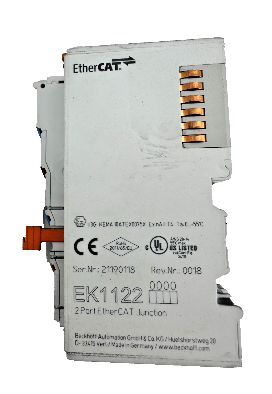 BECKHOFF EK1122 21190118 PONT ETHERCAT + EK1100 16190632 COUPLEUR x2pc - KLR Automation
