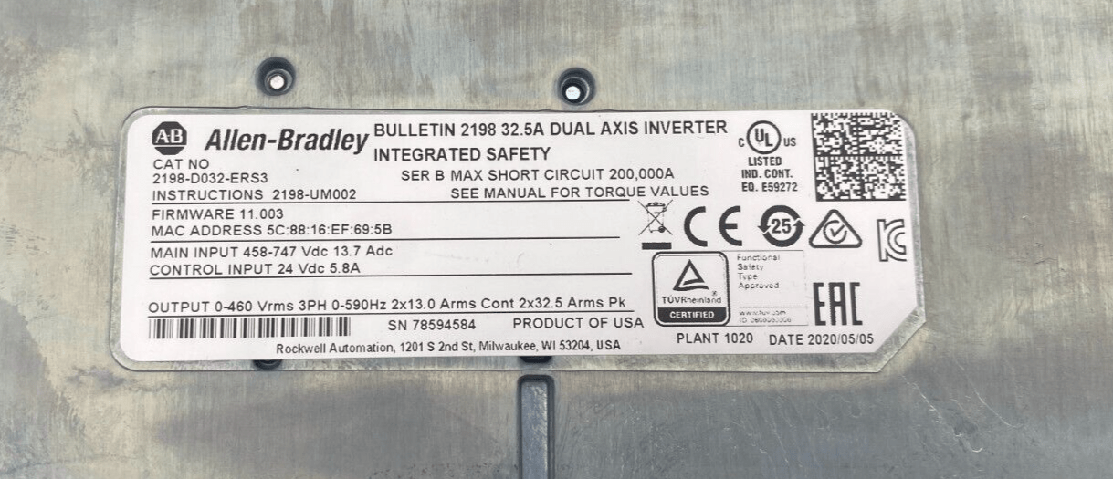 ALLEN - BRADLEY KINETIX 5700 BULLETIN 2198 32.5A 2198 - D032 - ERS3 DUAL AXIS INVERTER - KLR Automation