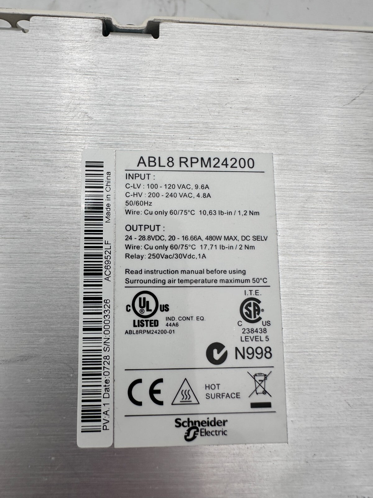 TELEMECANIQUE ABL8RPM24200 REGULATED SWITCH POWER SUPPLY - KLR Automation
