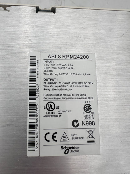 TELEMECANIQUE ABL8RPM24200 REGULATED SWITCH POWER SUPPLY - KLR Automation