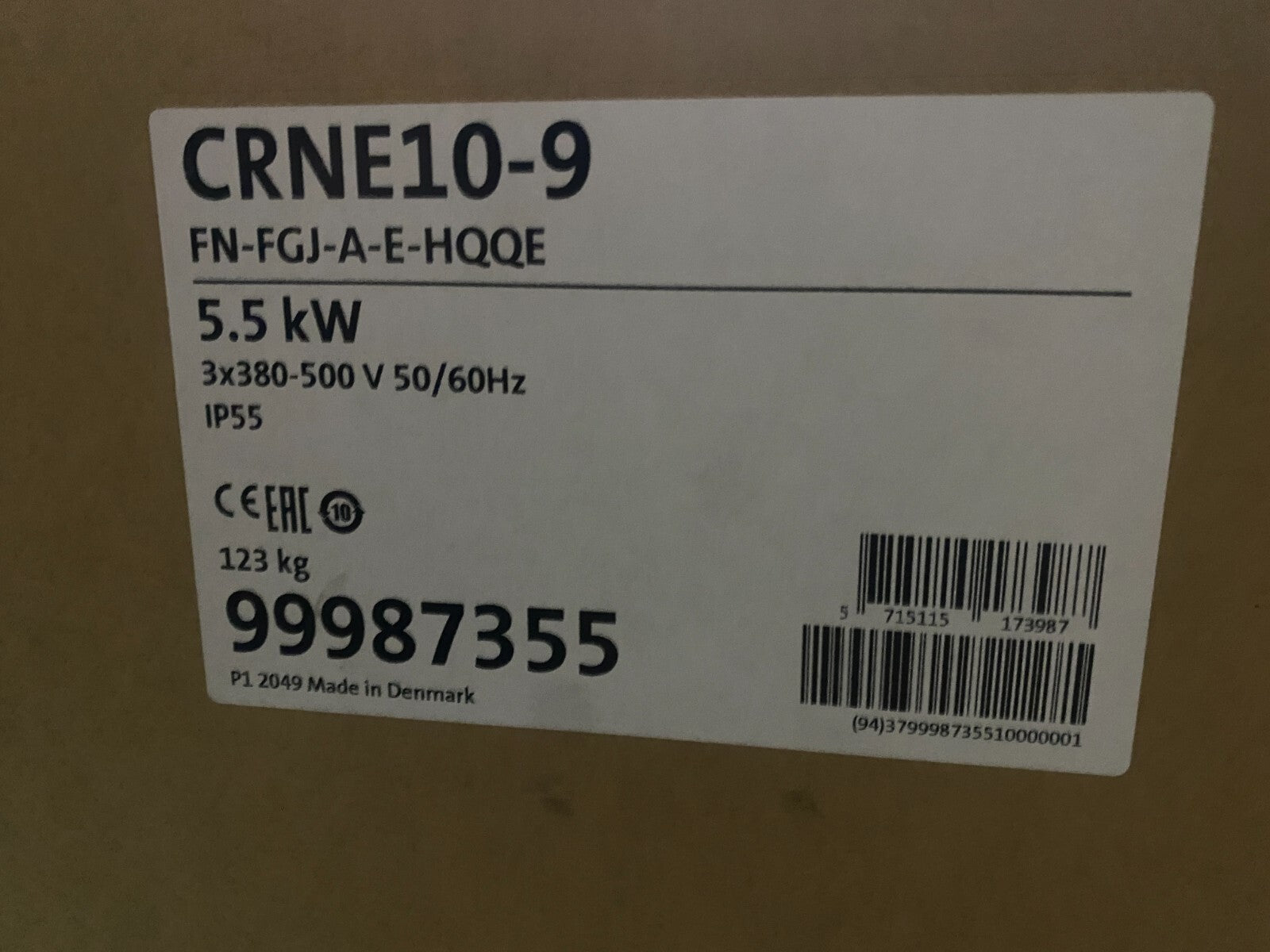 GRUNDFOS CRNE10 - 9 FN - FGJ - A - E - HQQE 5.5kW 3x380 - 500V MGE132SE2 - FF265 - JA - 550 - KLR Automation