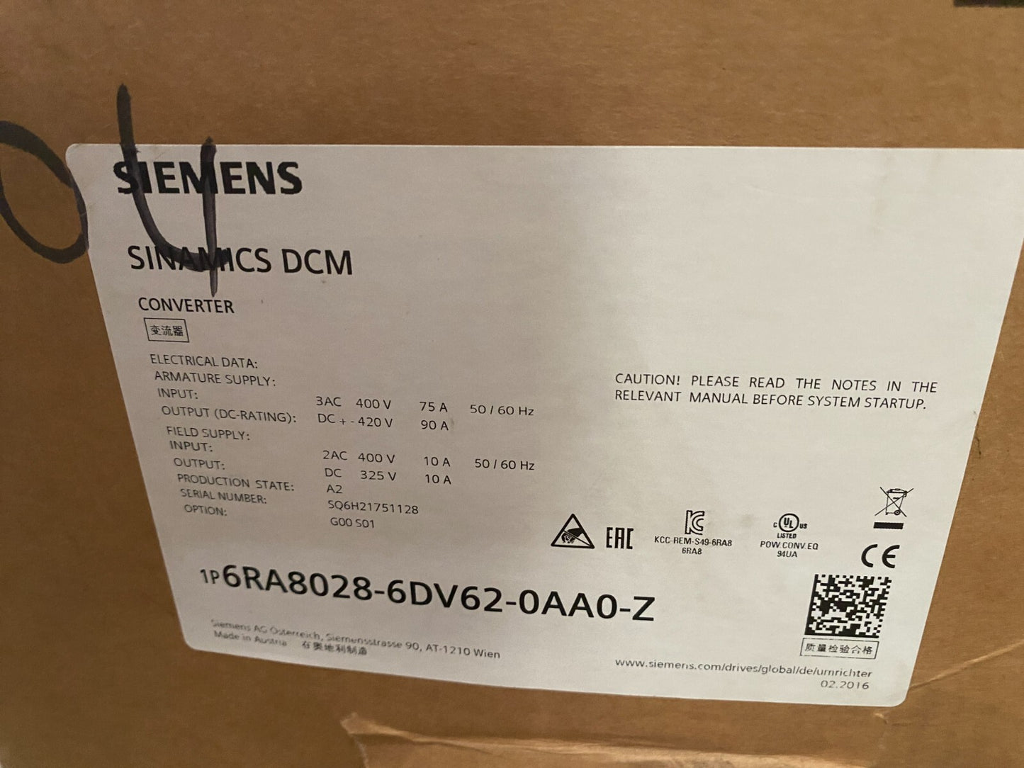 SIEMENS 6RA8028-6DV62-0AA0-Z G00 S01 SINAMICS DCM DC-CONVERTER NEW IN BOX