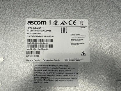 ASCOM IPBL1 - AA/4B2 IP DECT GATEWAY VAC/VDC 48VDC/6A/290W - KLR Automation