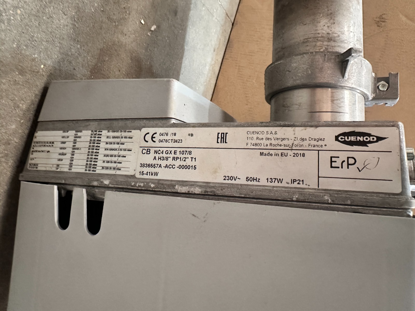 CUENOD NC4 GX E 107/8 A H3/8" RP1/2" T1 3836557A-ACC-000015 15-41kW BRULEUR GAZ