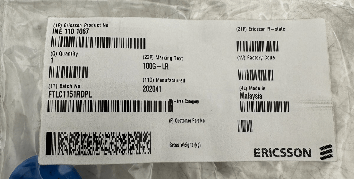 FINISAR FTLC1151RDPL 100GBASE - LR4 13xx nm LAN - WDM 10km ERICSSON INE 110 1067 x1p - KLR Automation