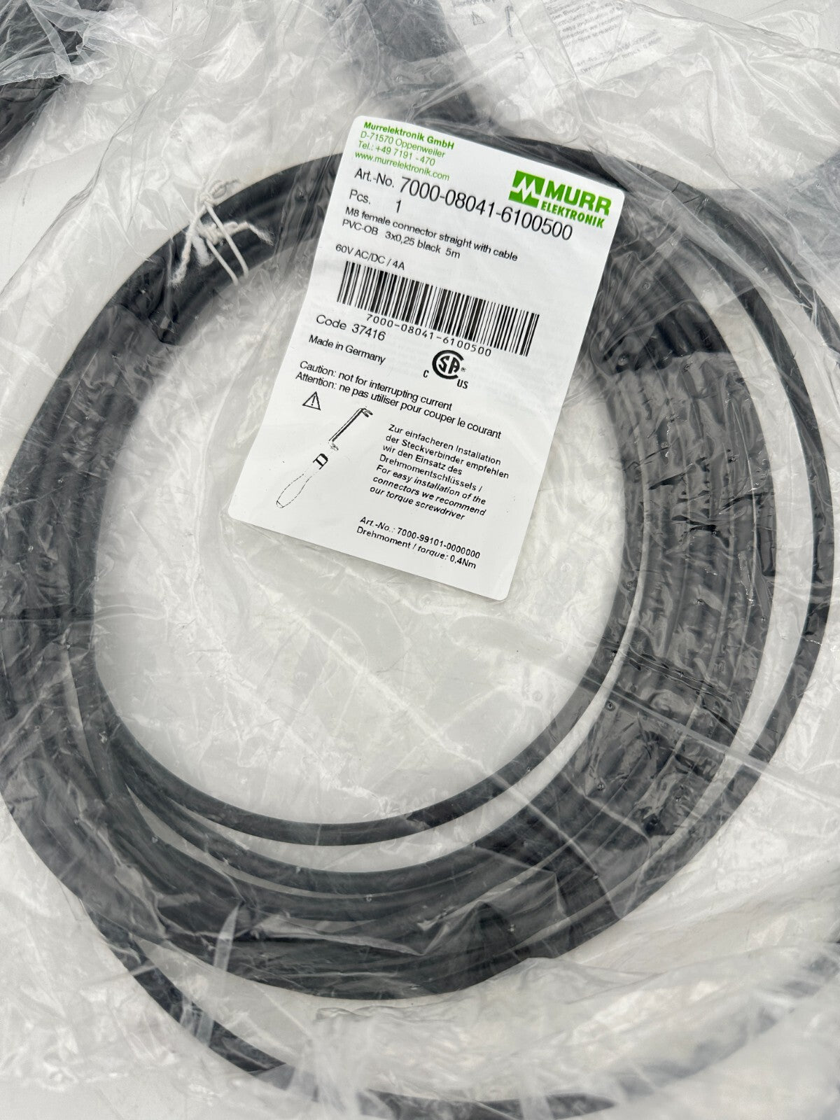 8 pc x MURRELEKTRONIK 7000-08041-6100500 M8 FEMALE CONNECTOR STRAIGHT WITH CABLE