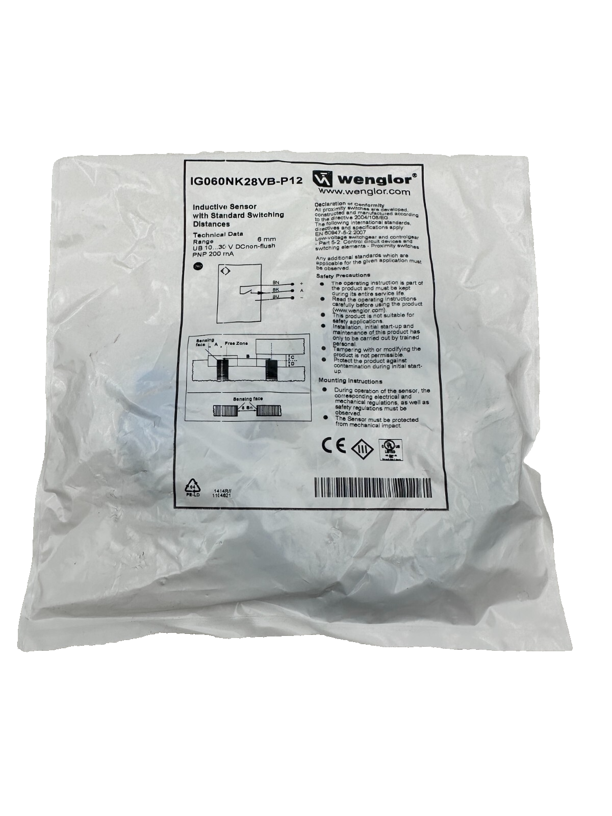WENGLOR IG060NK28VB-P12 INDUCTIVE SENSOR WITH STANDARD SWITCHING DISTANCES x1pc
