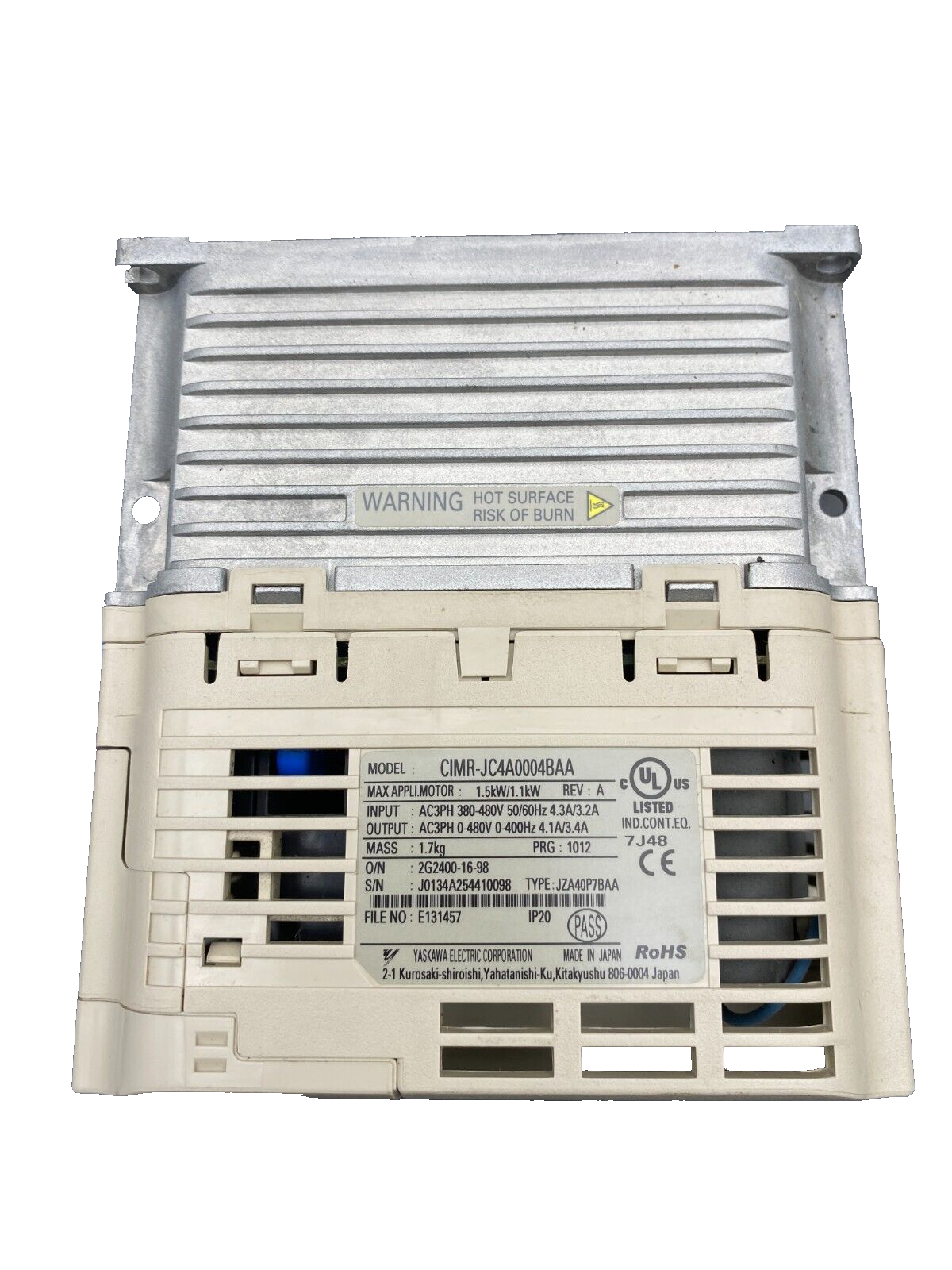 YASKAWA J 1000 CIMR-JC4A0004BAA TYPE JZA40P7BAA INVERTER