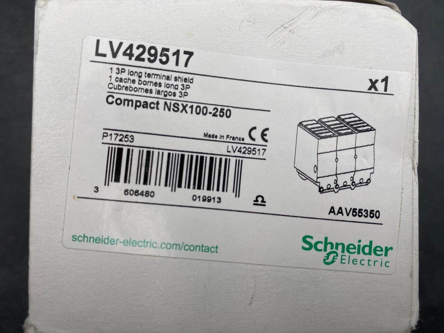 NEW SCHNEIDER ELECTRIC LV429517 COMPACT NSX100-250 1 3P LONG TERMINAL SHIELD
