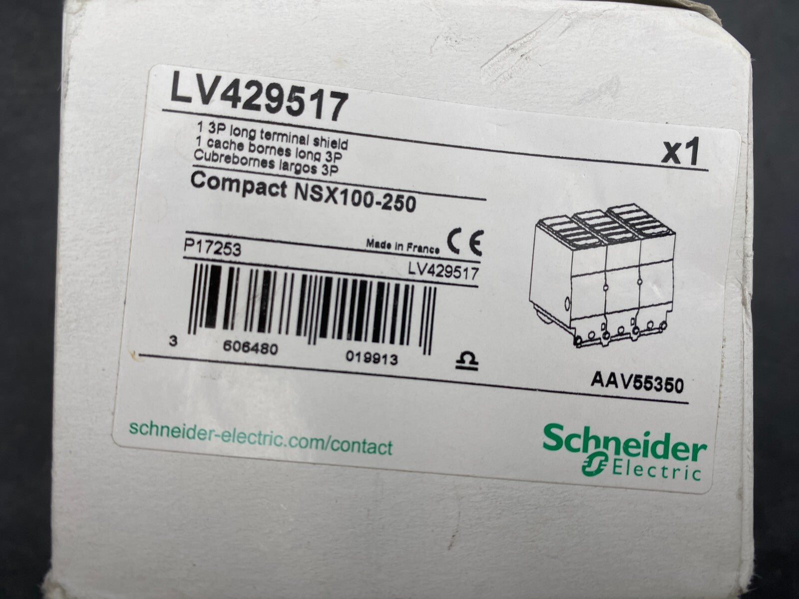 NEW SCHNEIDER ELECTRIC LV429517 COMPACT NSX100-250 1 3P LONG TERMINAL SHIELD
