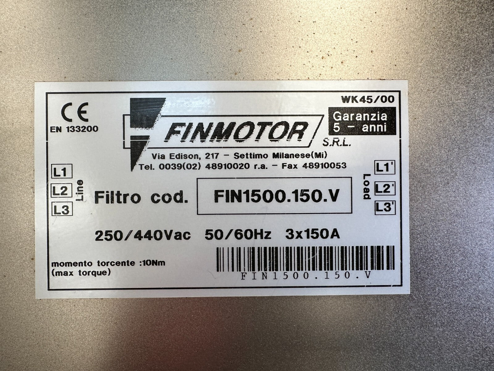 1pc x FINMOTOR FIN1500.150.V Filtre RFI Tri-phasé