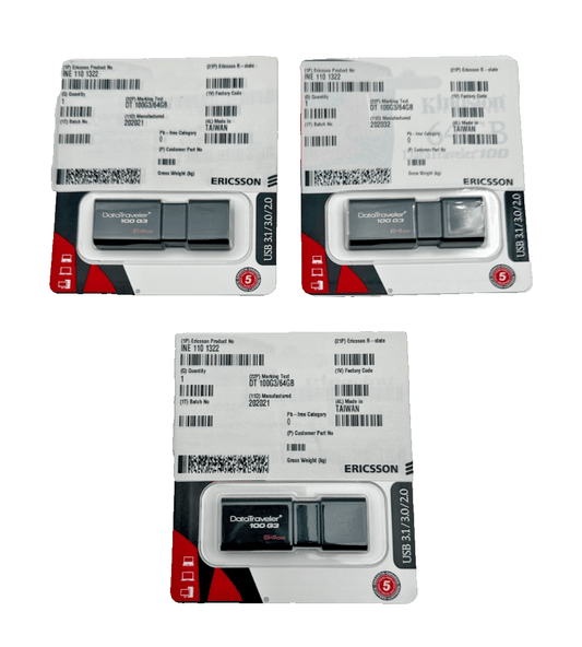 KINGSTON DATATRAVELER 100 G3 USB 3.1/3.0/2.0 64GB x3pc - KLR Automation