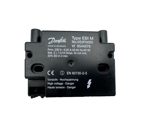 DANFOSS TYPE EBI M 052F0050 TRANSFORMATEUR 230V 0.25A 2x7.5 kV 40mA rms - KLR Automation