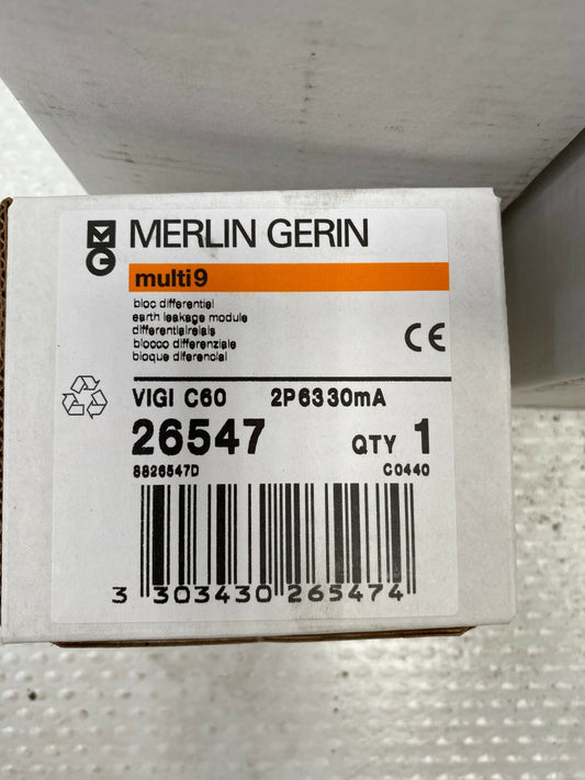 1pc x Merlin Gerin Schneider multi 9 vigi c60 26547 2p 63 30mA MG26547 - KLR Automation