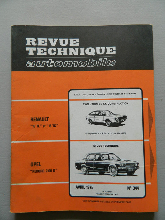 RTA revue technique automobile etat comme neuf N 344 Opel rekord 2100 D - KLR Automation