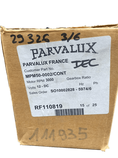 1pc x PARVALUX MPM50 - T28 12VDC 18A MOTOREDUCTEUR - KLR Automation