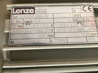 Lenze  D-extertal Motor GST06-1MVCK090-32 VDE 0530 DERABR 090-32 14.448.10.1.0.8