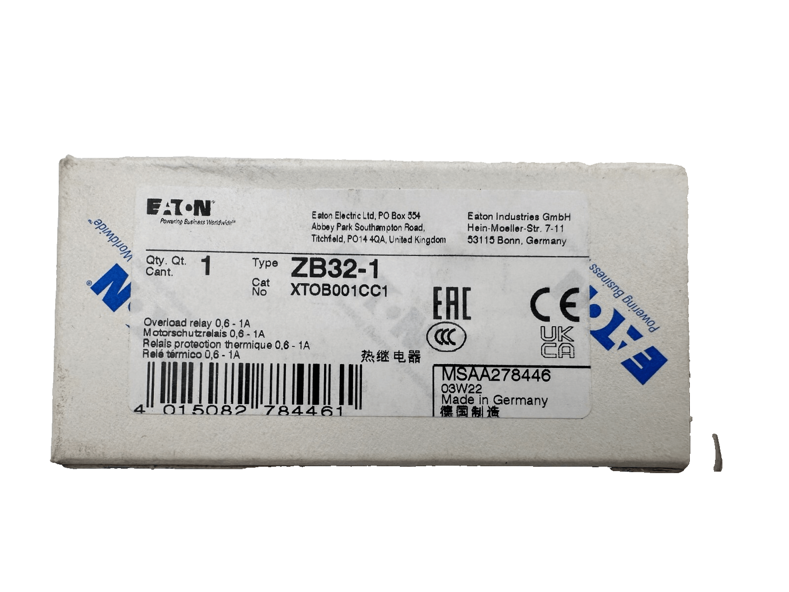 EATON MOELLER ZB32 - 0.6 + ZB32 - 4 + ZB32 - 1 OVERLOAD RELAY - KLR Automation