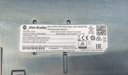 ALLEN - BRADLEY KINETIX 5700 BULLETIN 2198 20.0A 2198 - D020 - ERS3 DUAL AXIS INVERTER - KLR Automation