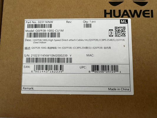 HUAWEI QSFP28 - 100G - CU1M 02311KNW QSFP 100G HIGH SPEDD DIRECT - ATTACH CABLES 1M x1 - KLR Automation