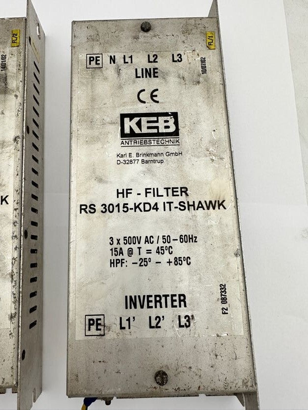 1pc x KEB HF - FILTER INVERTER RS 3015 - KD4 IT - SHAWK 3x500V AC/50 - 60Hz - KLR Automation