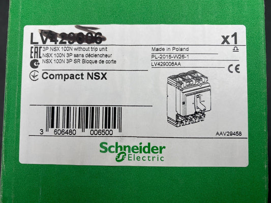 SCHNEIDER ELECTRIC LV429006 COMPACT NSX 3P NSX 100N WITHOUT TRIP UNIT - KLR Automation