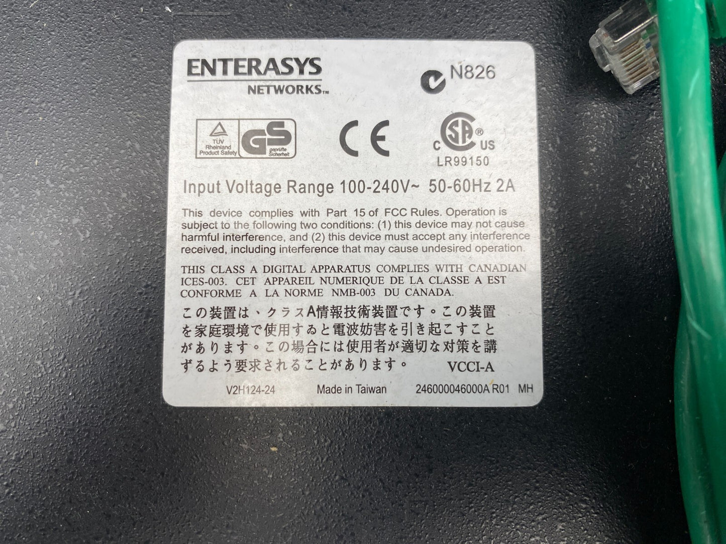 ENTERASYS NETWORKS VCCI - A V2H124 - 24 100 - 240V NETWORK ETHERNET ADAPTER - KLR Automation