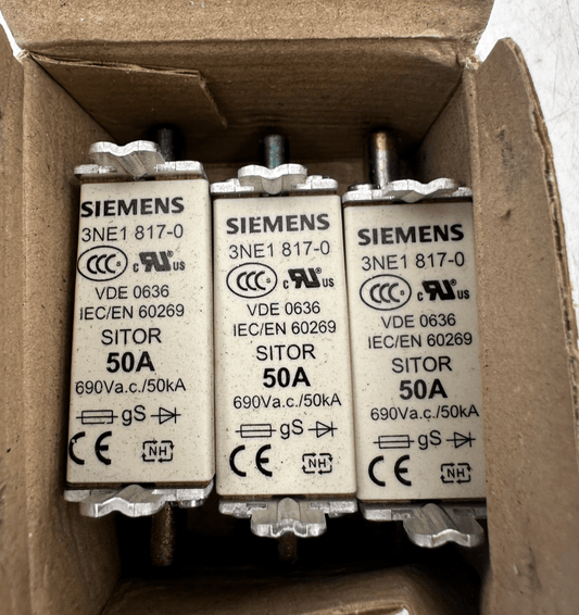 SIEMENS 3NE1817 - 0 SITOR NH000 50A 690VAC CARTOUCHE FUSIBLE x3pc - KLR Automation