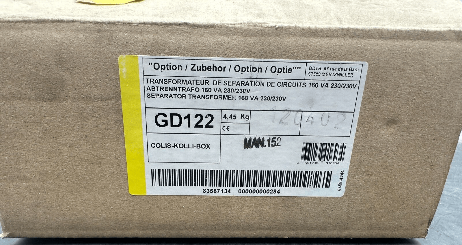 MENG GD122 TRANSFORMATEUR DE SEPARATION DE CIRCUITS 160VA 230V - KLR Automation