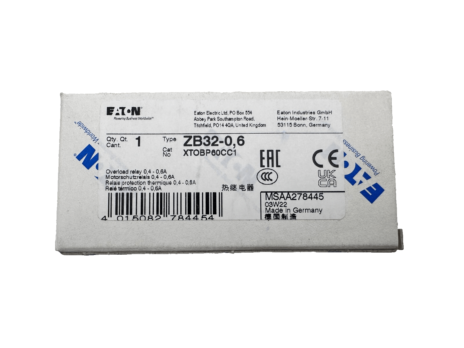 EATON MOELLER ZB32 - 0.6 + ZB32 - 4 + ZB32 - 1 OVERLOAD RELAY - KLR Automation