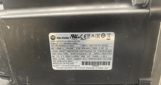 ALLEN BRADLEY VPL - B1652C - CJ12AA SERIE A 3 PHASE 2700 RPM AC SERVO MOTOR KINETIX - KLR Automation
